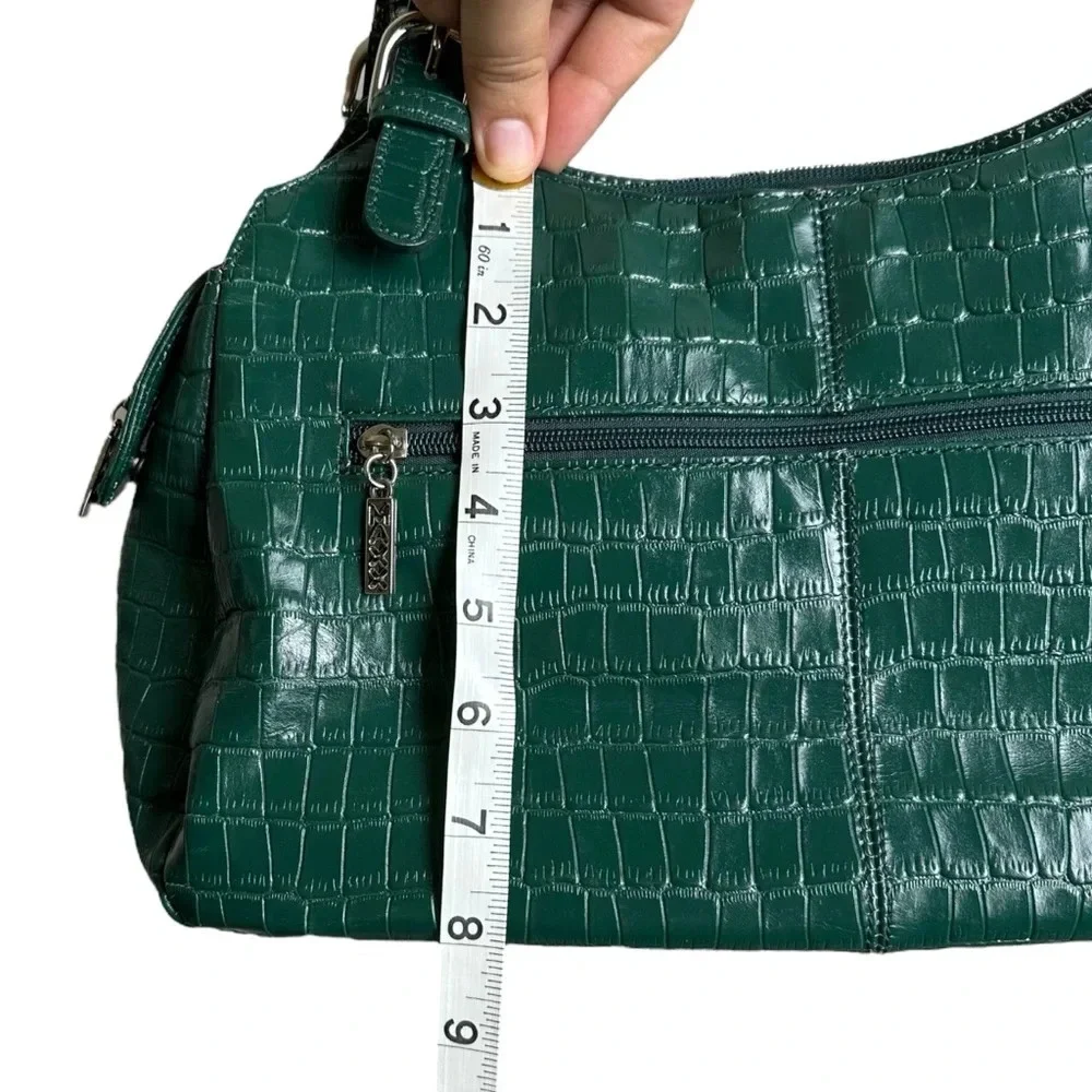 MAXX New York Green Croc Embossed Leather Shoulder Bag Silver Hardware Mobwife - Picture 11 of 16